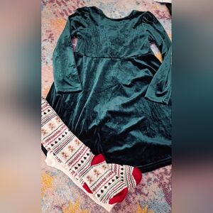 Kids Green Velvet Holiday Matching Set